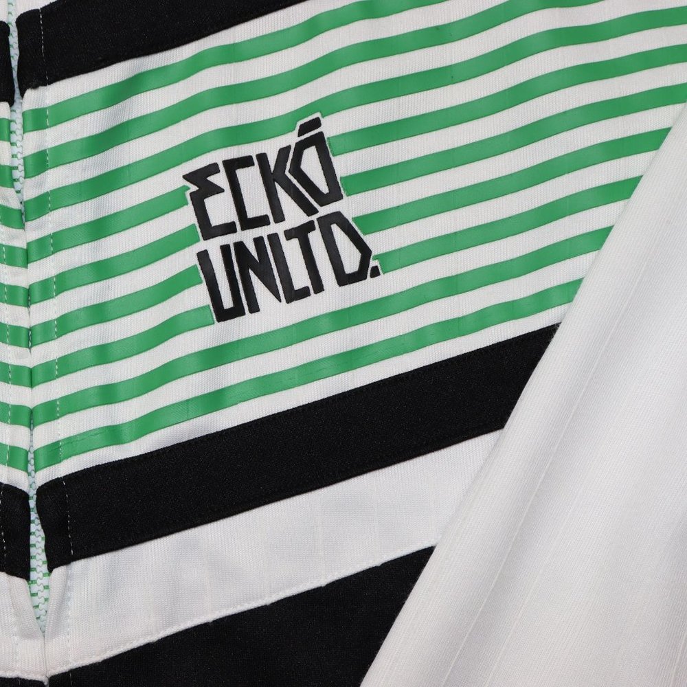 ECKO UNLTD Jacket Zip Front Size Large White Green Black Accents Stripes - Picture 4 of 15